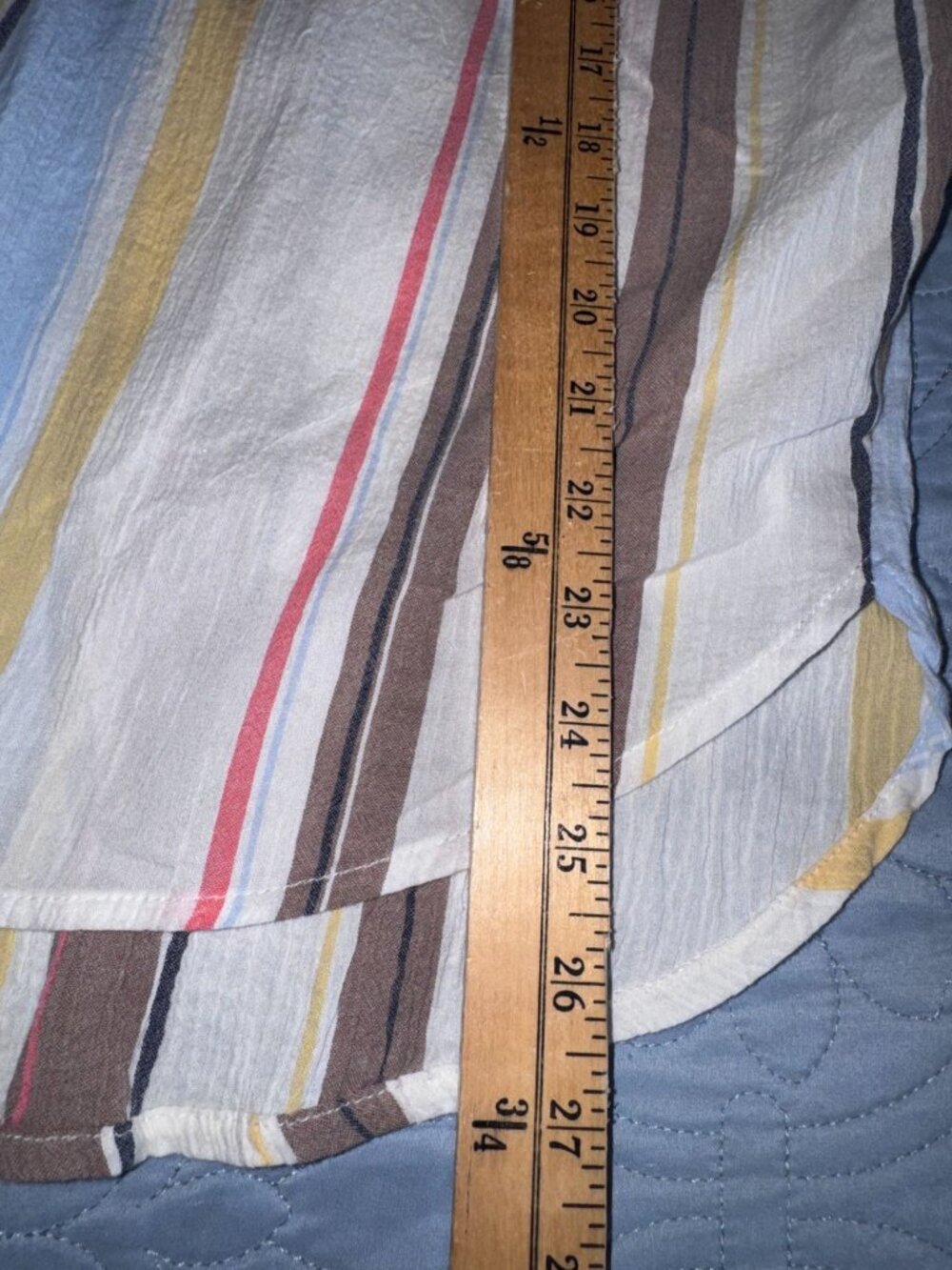 Time And Tru Womens Striped Button-Down Shirt L 100% Cotton Brown Yellow Blue - Picture 6 of 6